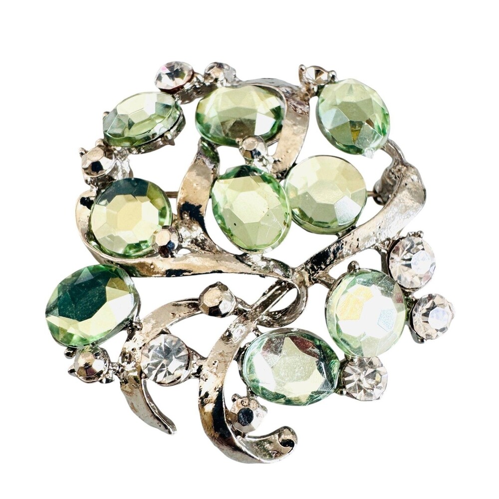 Pale Green Acrylic and Silver Plated Brooch #22065